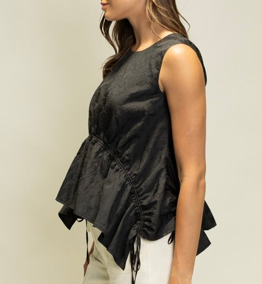 Floral JQD Drawstrings Detail Top