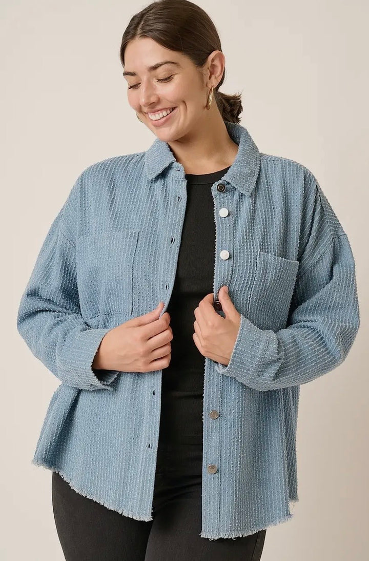 Textured Denim Buttoned Shirt Jacket