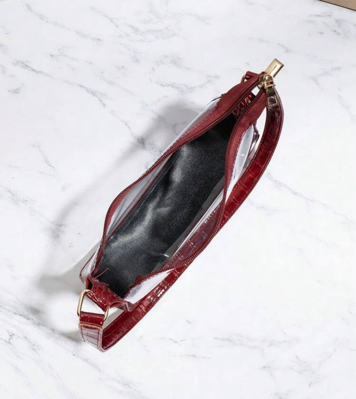 Clear Crocodile-Embossed Shoulder Bag