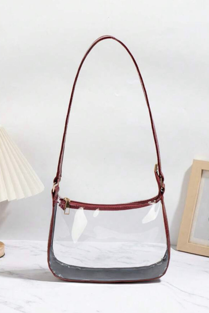 Clear Crocodile-Embossed Shoulder Bag