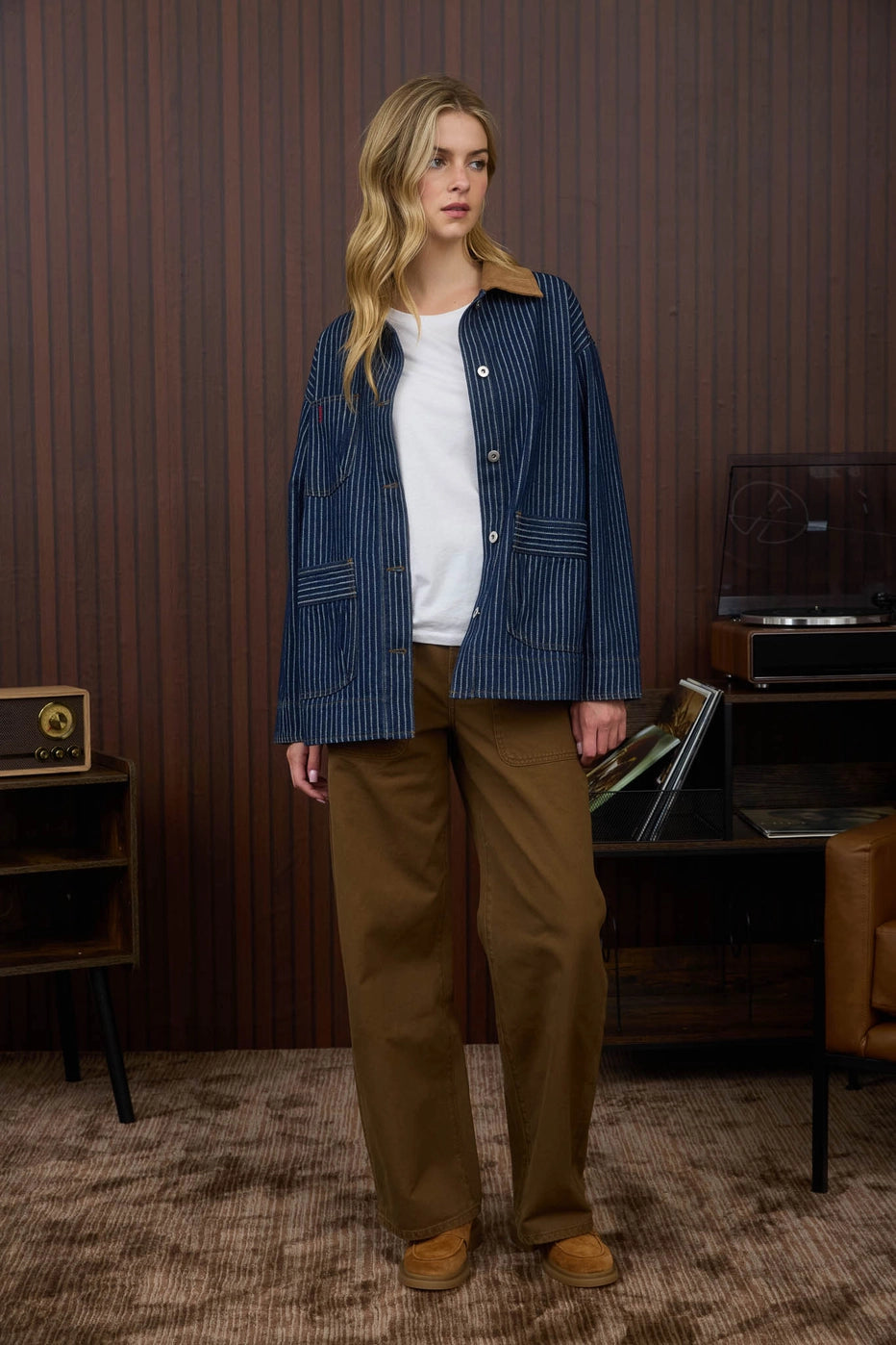 Denim stripe collar jacket