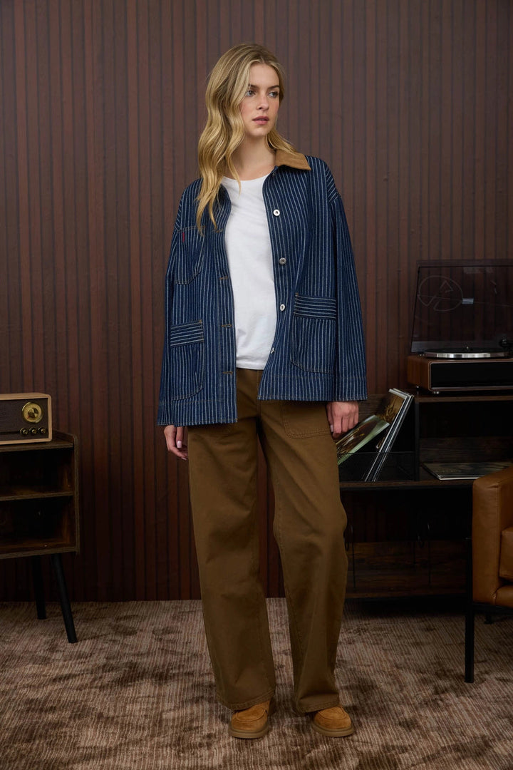 Denim stripe collar jacket