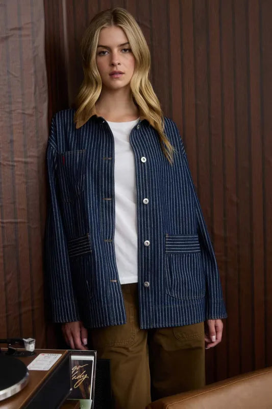 Denim stripe collar jacket