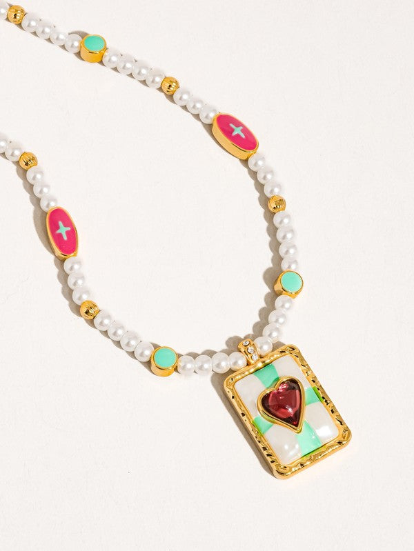 18K Gold Vintage Pearl Heart Necklace