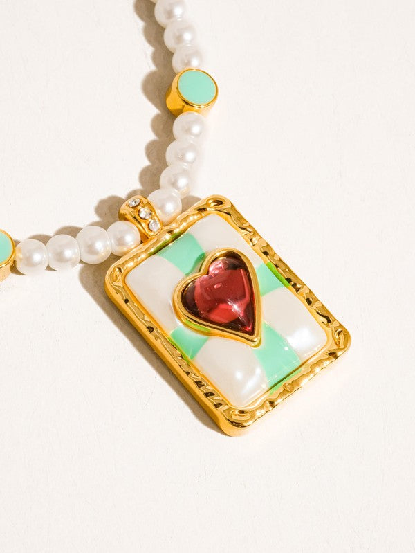 18K Gold Vintage Pearl Heart Necklace