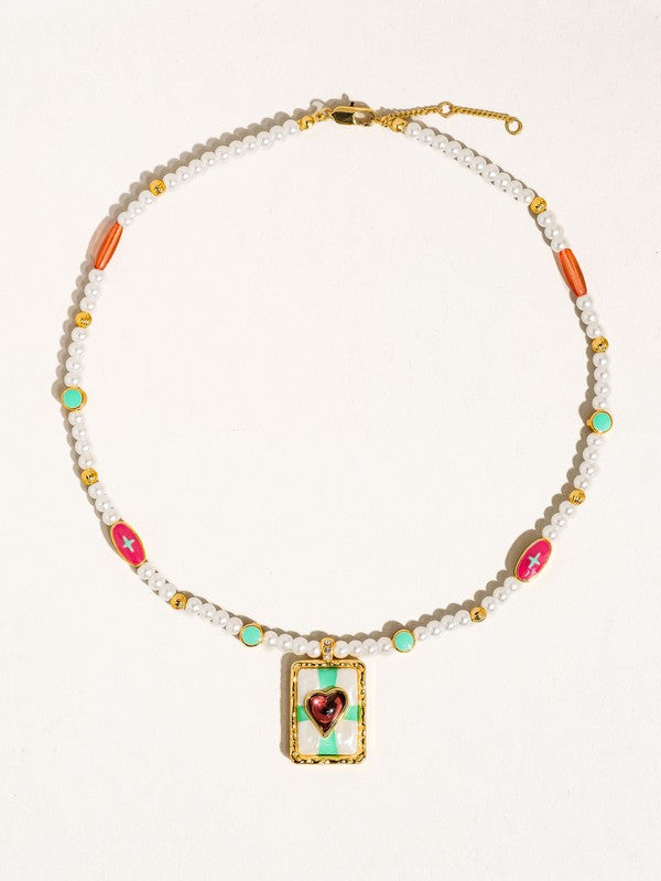 18K Gold Vintage Pearl Heart Necklace