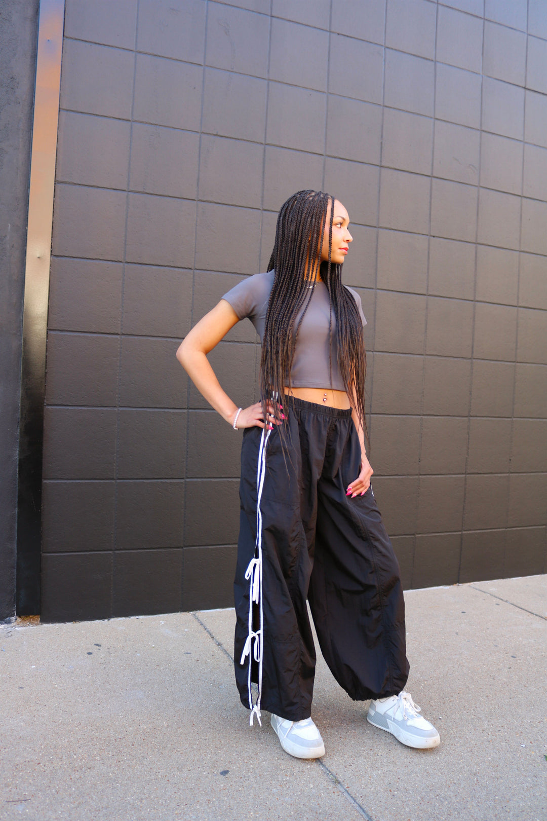Loose Fit Jogger Pants With Ribbon Side Detail
