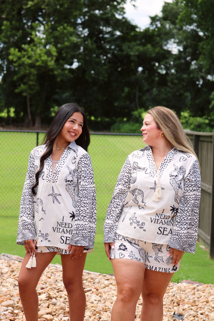 Graphic Print Beach Cover-up Set