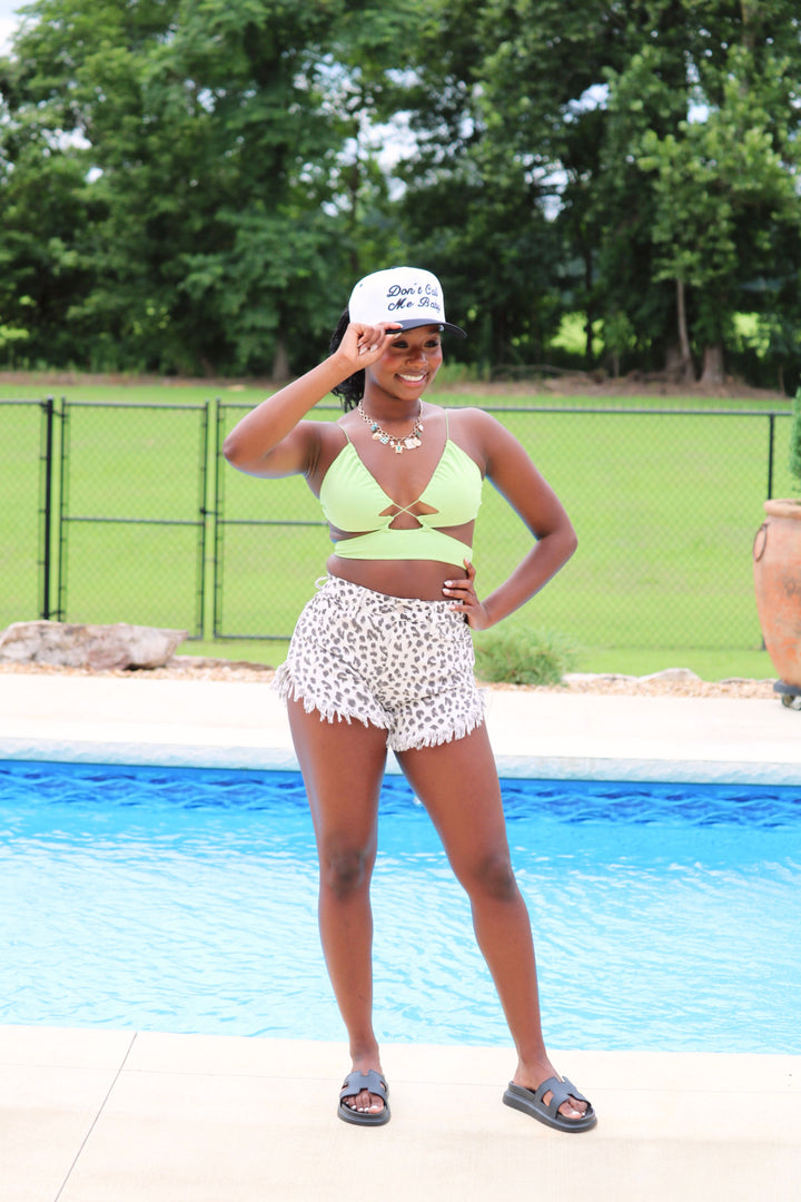 Leopard Frayed Hem Denim Shorts