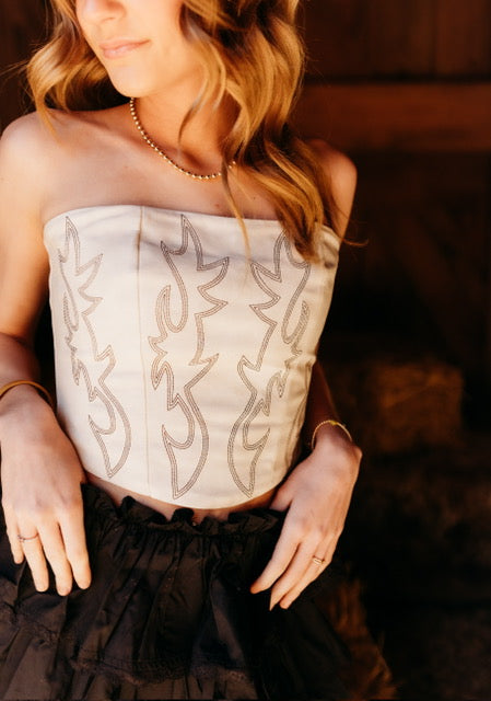 Beckee PU Vegan Leather Embroidered Western Crop Top