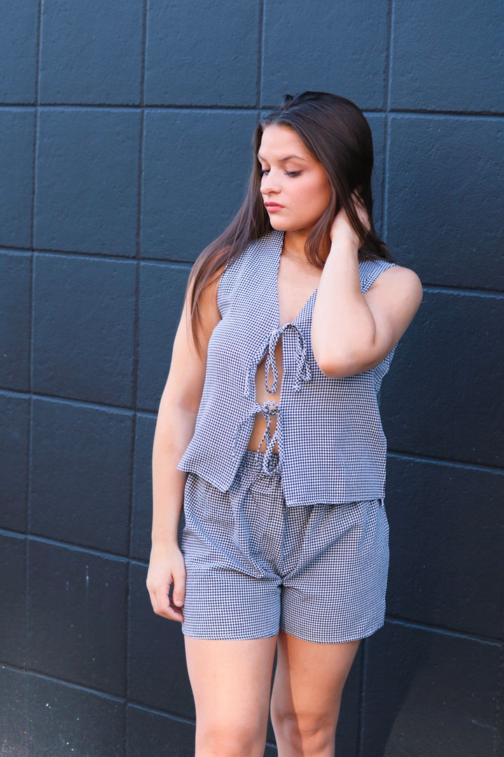 Gingham Two-piece Tie-front Shorts Set