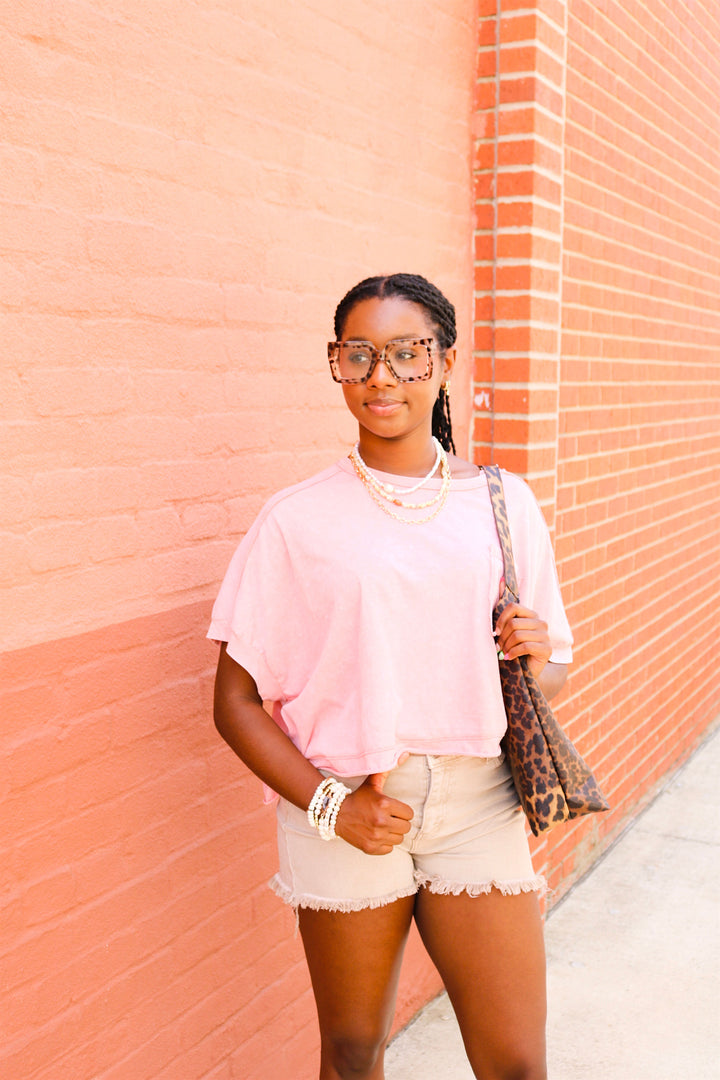 Mineral Washed Oversized Crop Comfy Knit Top