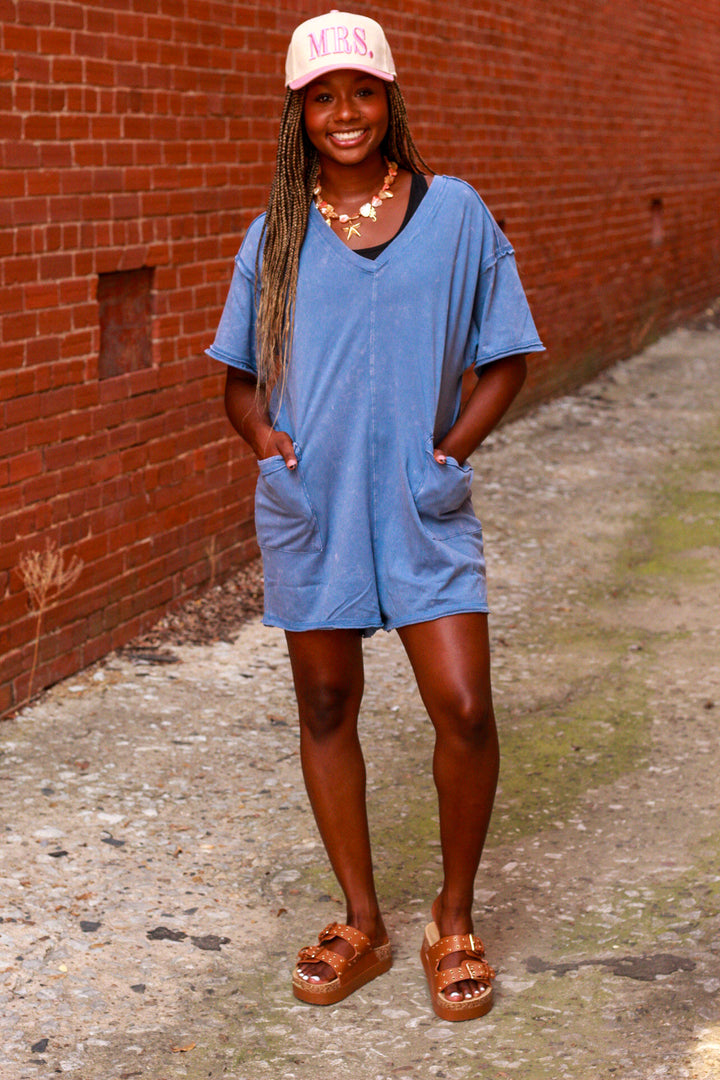 Mineral Washed Oversized Casual Knit Romper