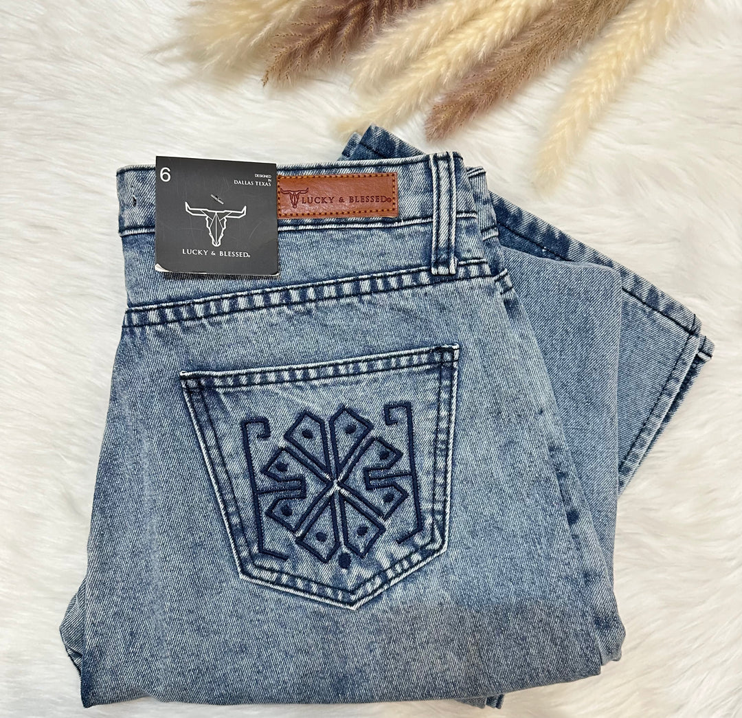 L&B Aztec pocket acid wash straight jeans