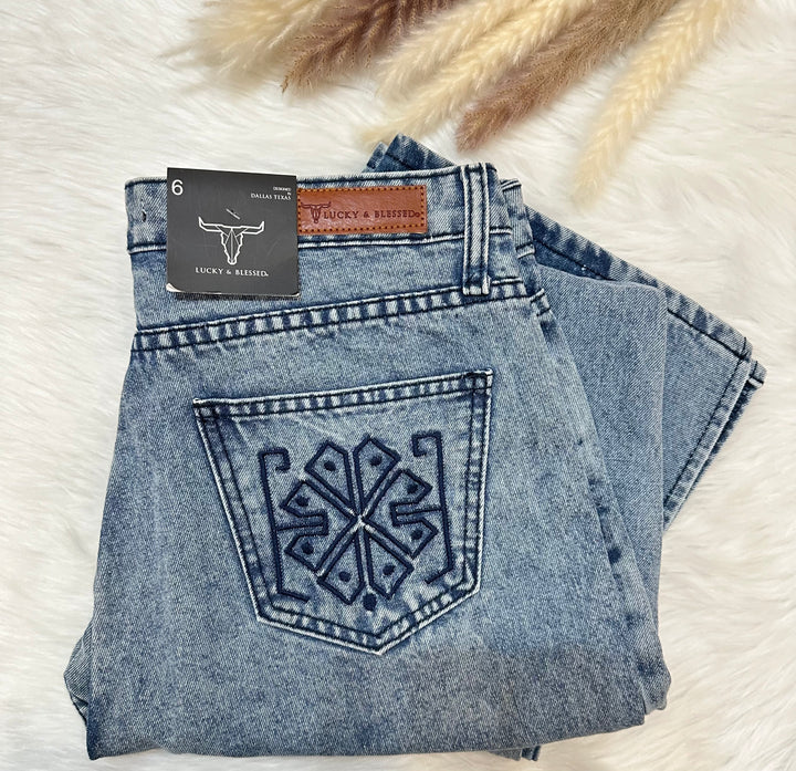 L&B Aztec pocket acid wash straight jeans