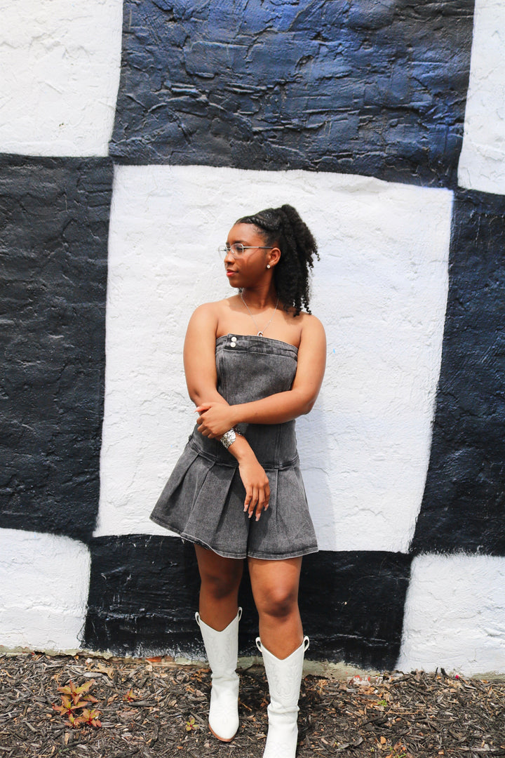 Low Waist Pleated Skirt Tube Mini Dress