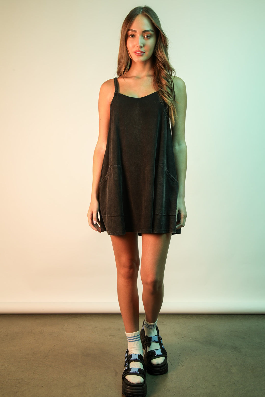 Mineral Washed Knit Mini Dress With Shorts Inside