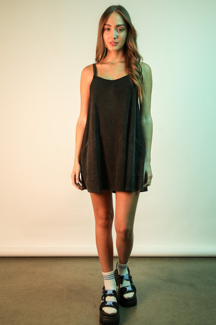 Mineral Washed Knit Mini Dress With Shorts Inside