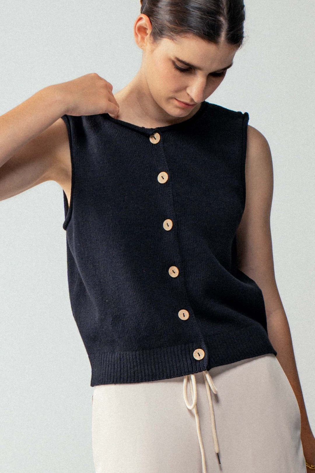 Button Front Knit Sleeveless Summer Top
