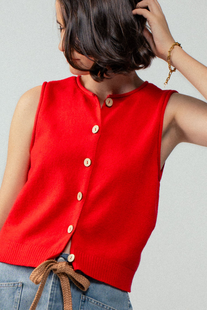 Button Front Knit Sleeveless Summer Top