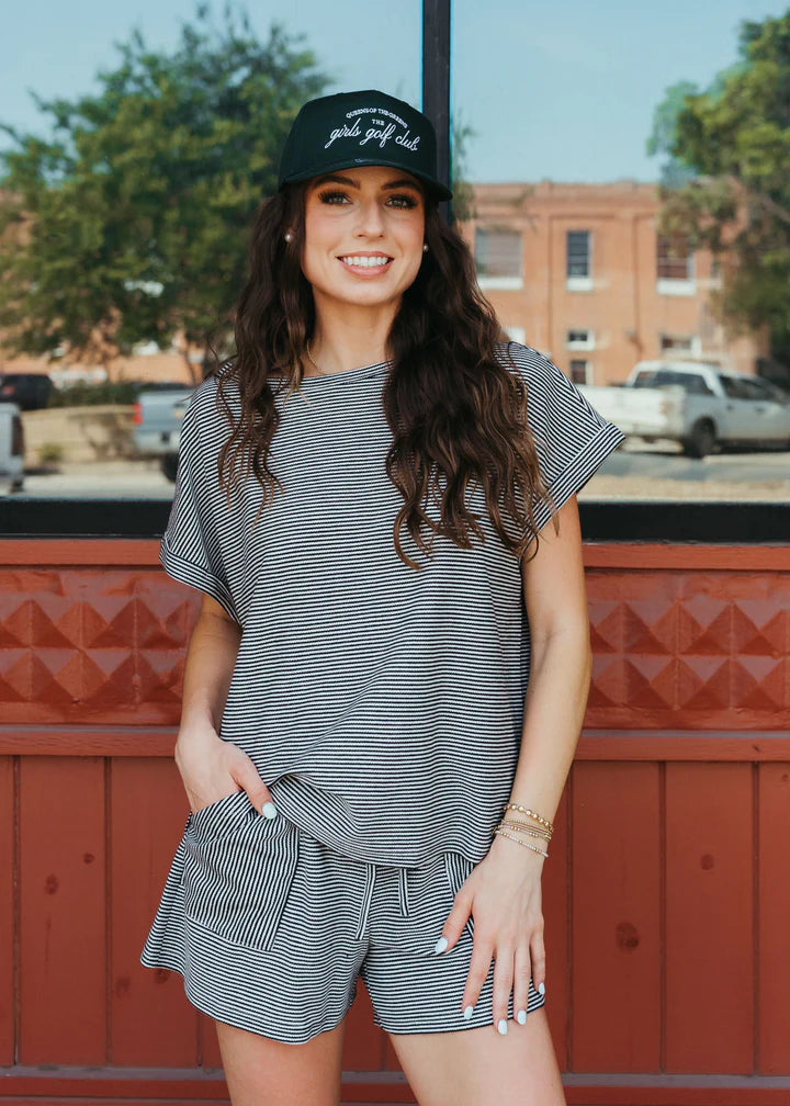 Plus Striped Short Sleeve Top and Shorts Set